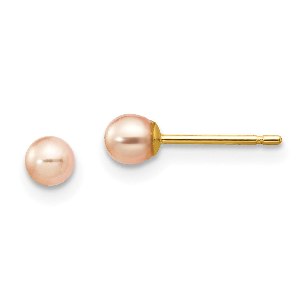 14K Gelbgold 3 4mm Rosa Rund Süßwasser Zuchtperle Ohrstecker