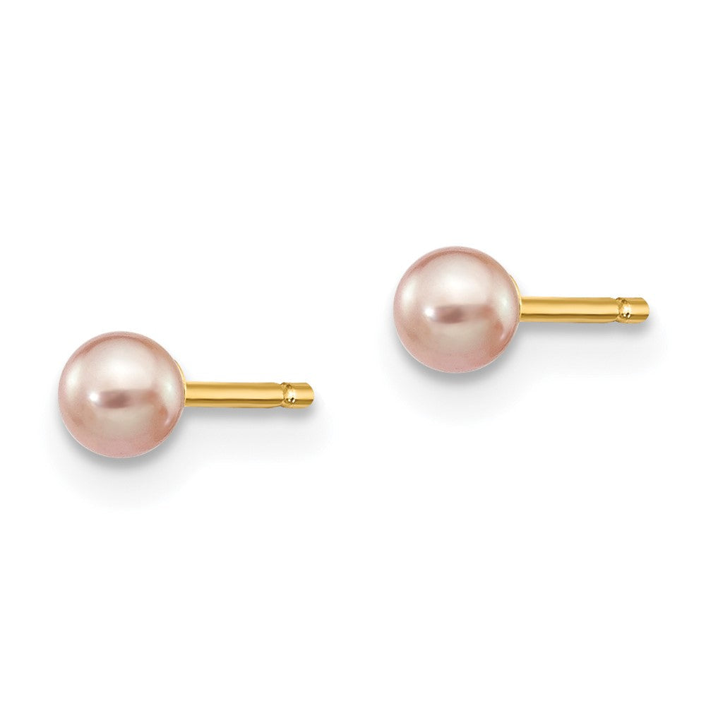 14K Gelbgold 3 4mm Lila Rund Süßwasser Zuchtperle Ohrstecker