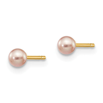 14K Gelbgold 3 4mm Lila Rund Süßwasser Zuchtperle Ohrstecker