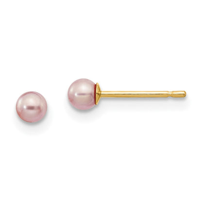 14K Gelbgold 3 4mm Lila Rund Süßwasser Zuchtperle Ohrstecker