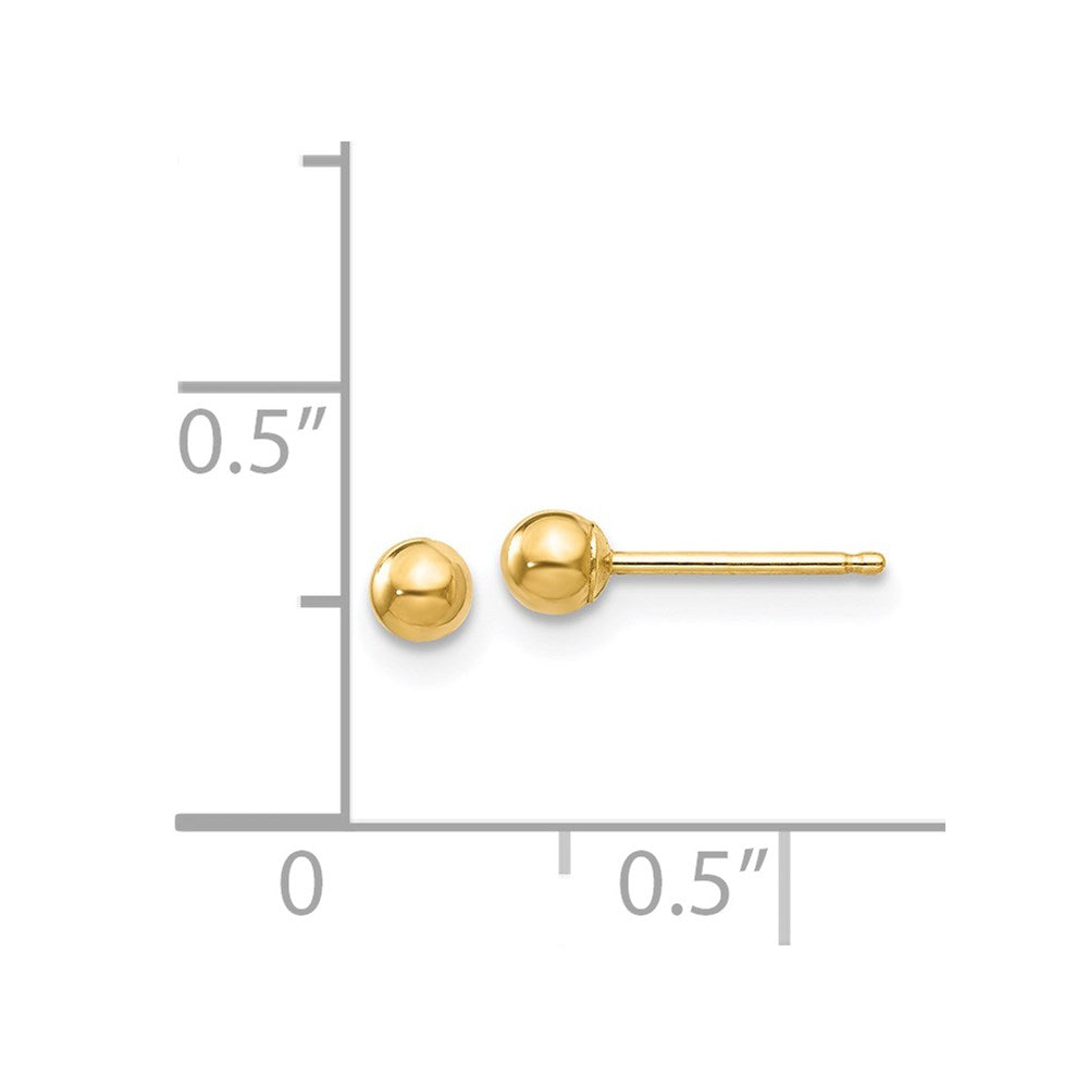14K Gelbgold Poliert 3mm Kugel Ohrstecker
