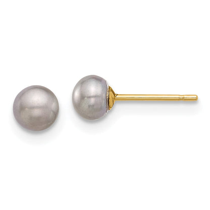 14K Gelbgold 4-5mm Grau Knopf Fwc Perle Ohrstecker