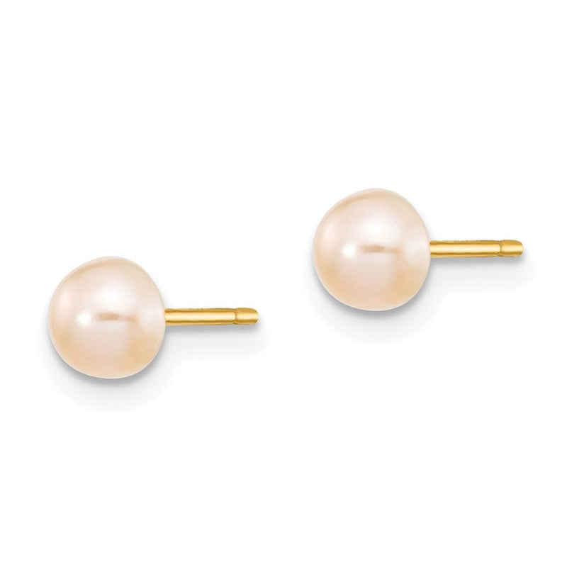 14K Gelbgold 4-5mm Rosa Süßwasser Zucht Knopf Perle Ohrstecker