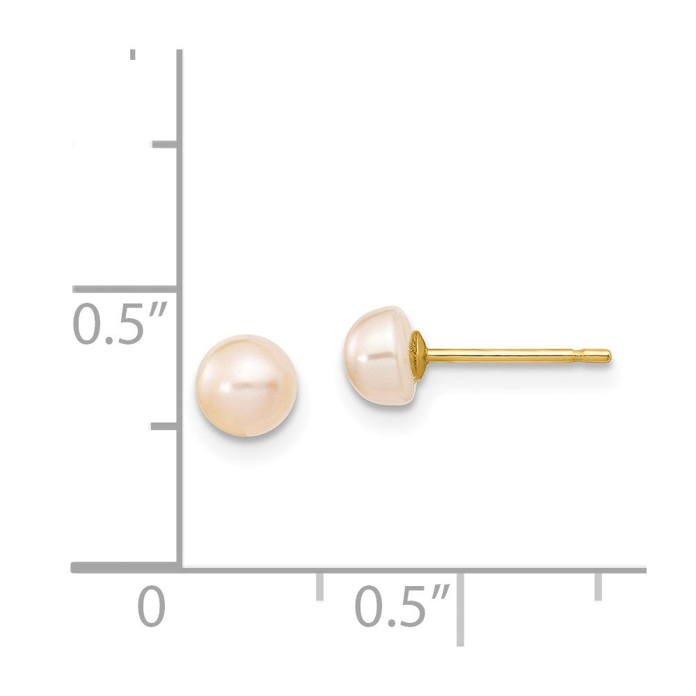 14K Gelbgold 4-5mm Rosa Süßwasser Zucht Knopf Perle Ohrstecker