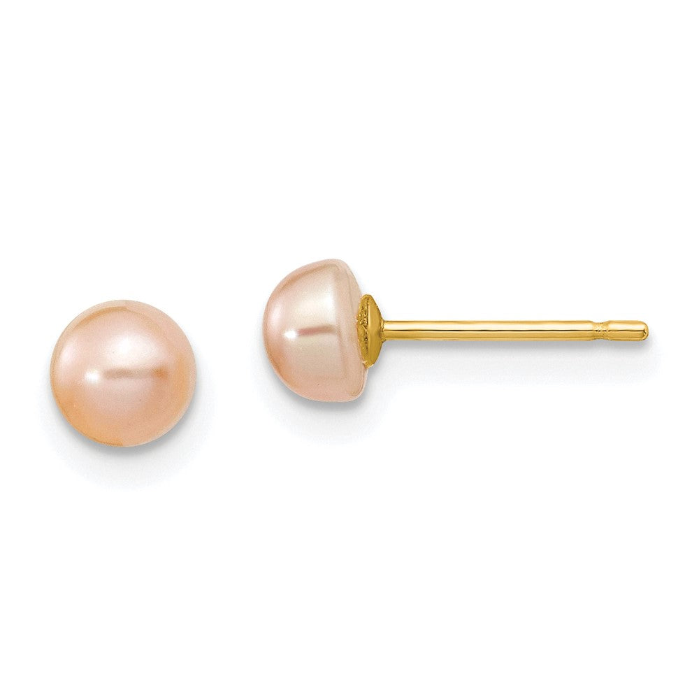 14K Gelbgold 4-5mm Rosa Süßwasser Zucht Knopf Perle Ohrstecker