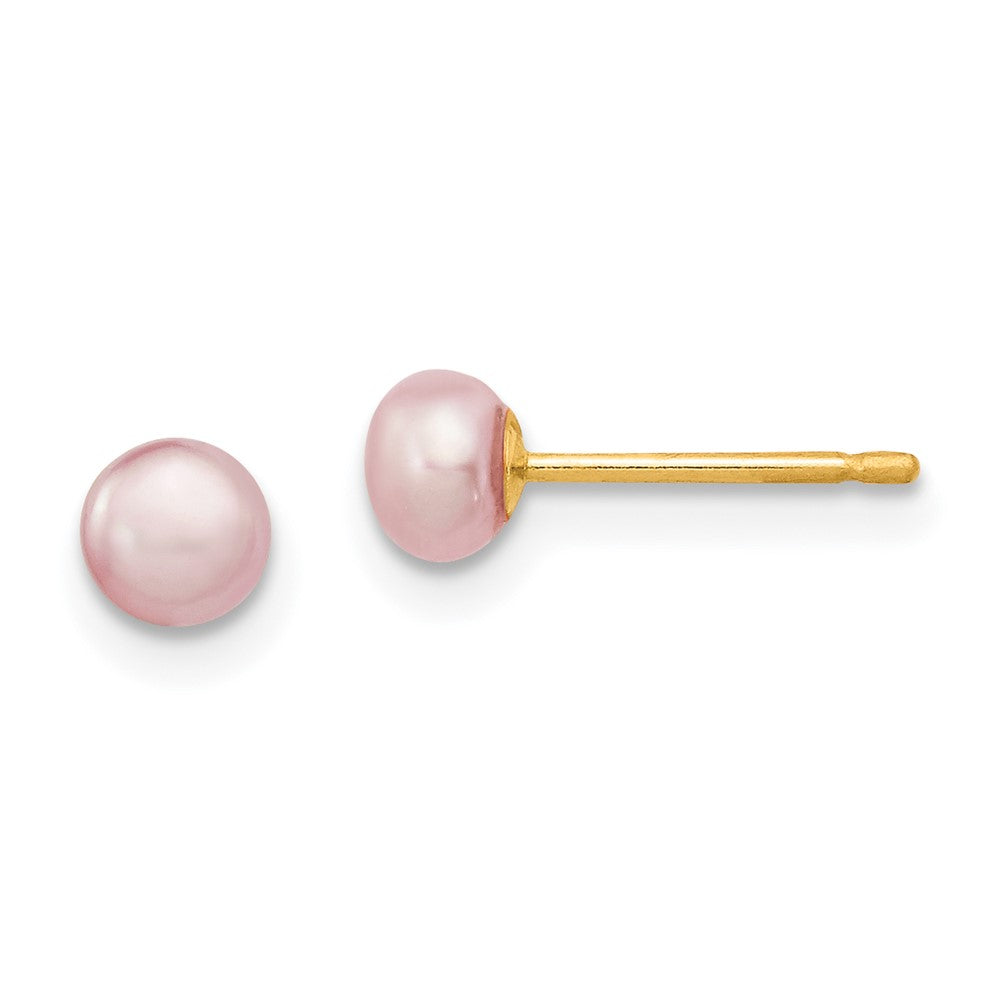 14K Gelbgold 4-5mm Lila Süßwasser Zucht Knopf Perle Ohrstecker