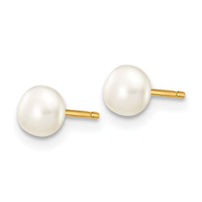 14K Gelbgold 4 5mm Weiß Knopf Süßwasser Zuchtperle Ohrstecker