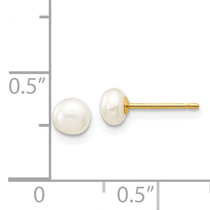 14K Gelbgold 4 5mm Weiß Knopf Süßwasser Zuchtperle Ohrstecker