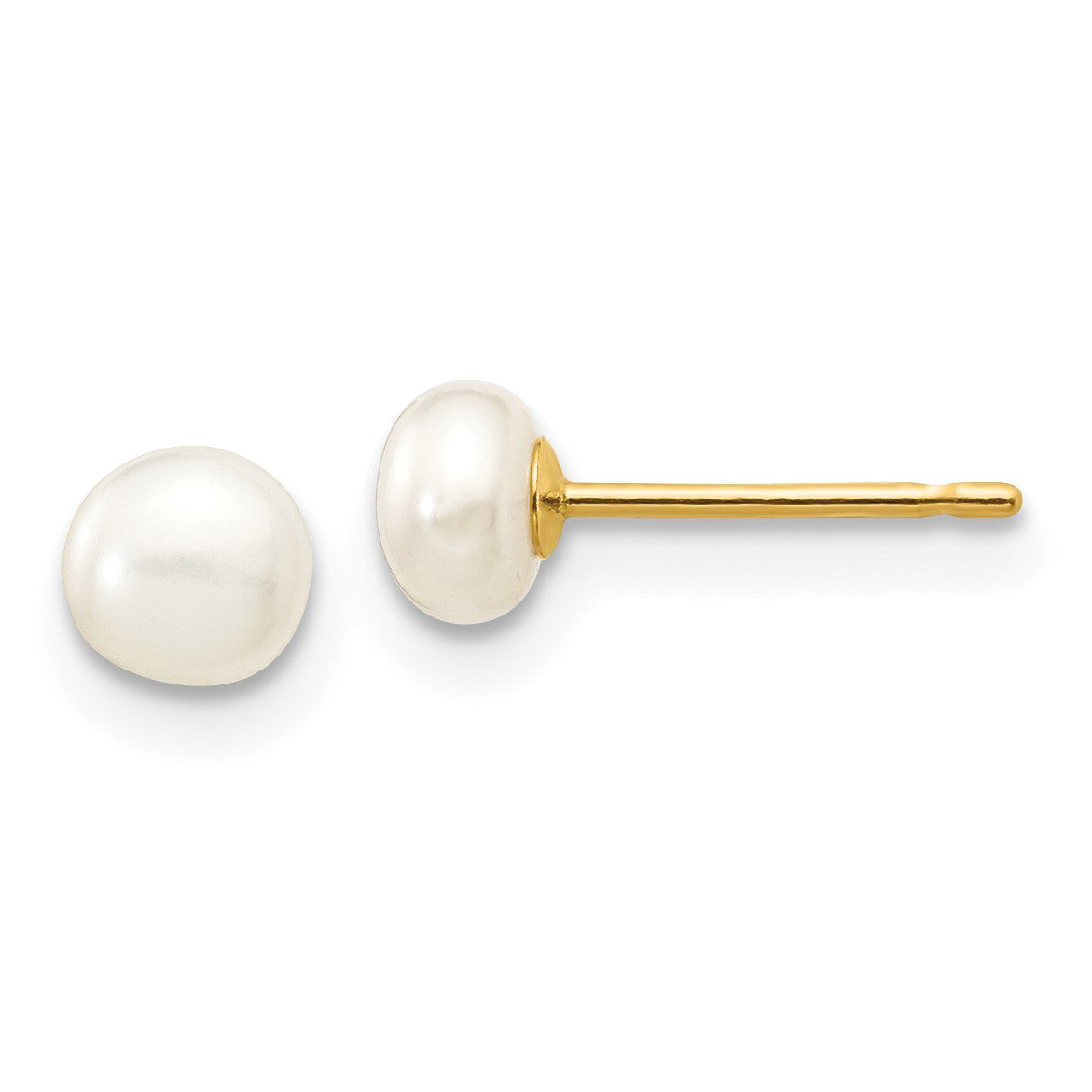 14K Gelbgold 4 5mm Weiß Knopf Süßwasser Zuchtperle Ohrstecker