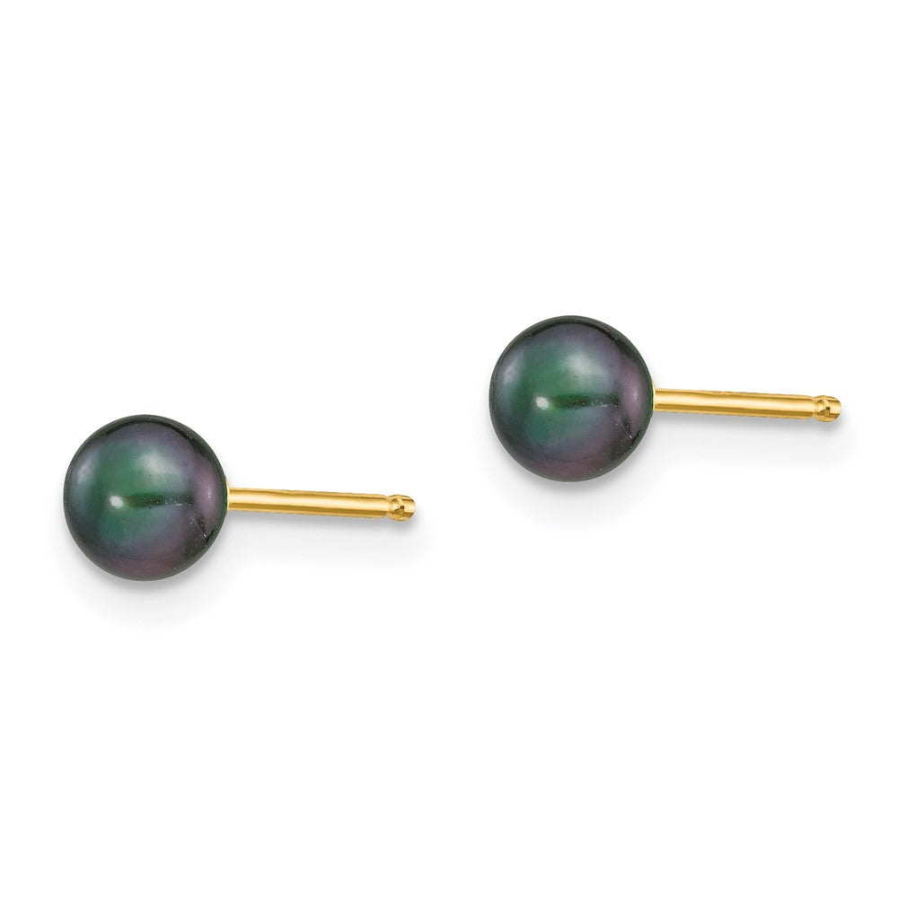 14K Gelbgold 4 5mm Schwarz Rund Süßwasser Zuchtperle Ohrstecker