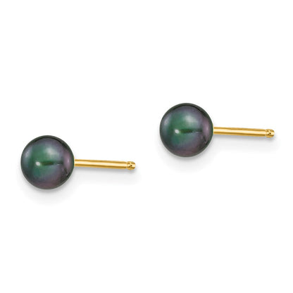 14K Gelbgold 4 5mm Schwarz Rund Süßwasser Zuchtperle Ohrstecker