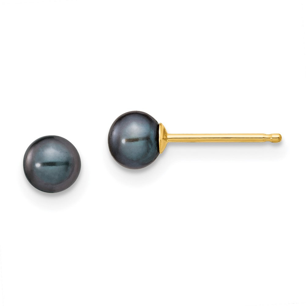 14K Gelbgold 4 5mm Schwarz Rund Süßwasser Zuchtperle Ohrstecker