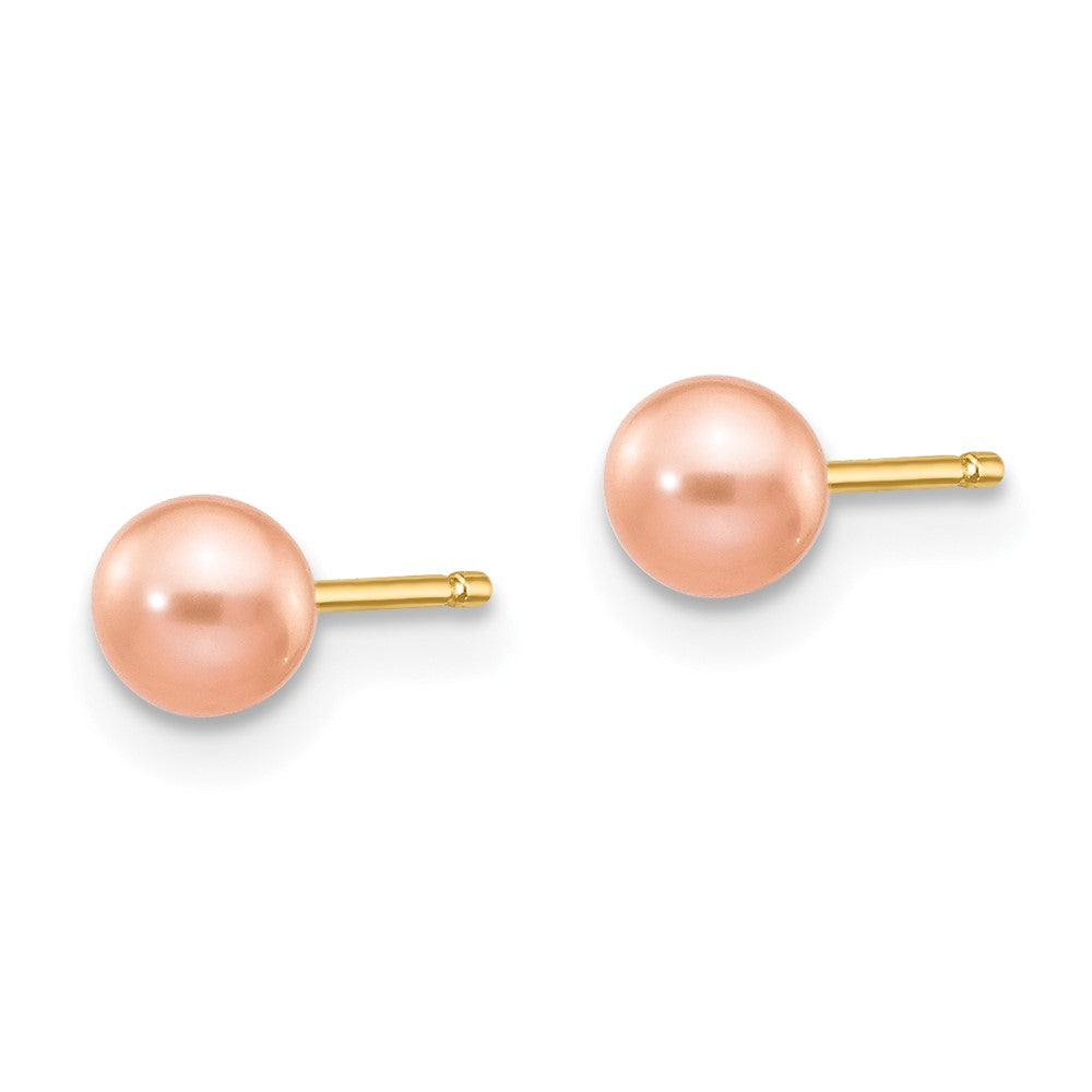 14K Gelbgold 4 5mm Rosa Rund Süßwasser Zuchtperle Ohrstecker