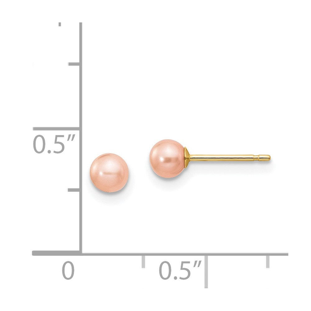 14K Gelbgold 4 5mm Rosa Rund Süßwasser Zuchtperle Ohrstecker