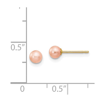 14K Gelbgold 4 5mm Rosa Rund Süßwasser Zuchtperle Ohrstecker