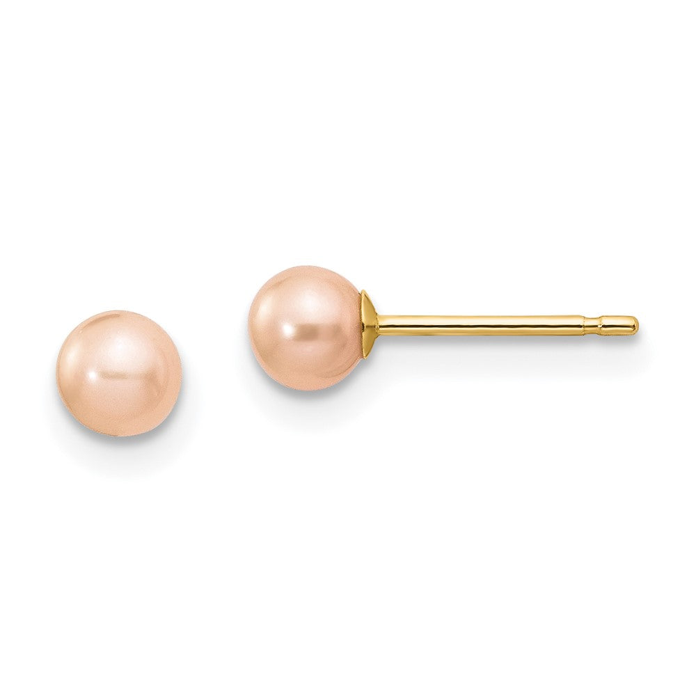 14K Gelbgold 4 5mm Rosa Rund Süßwasser Zuchtperle Ohrstecker