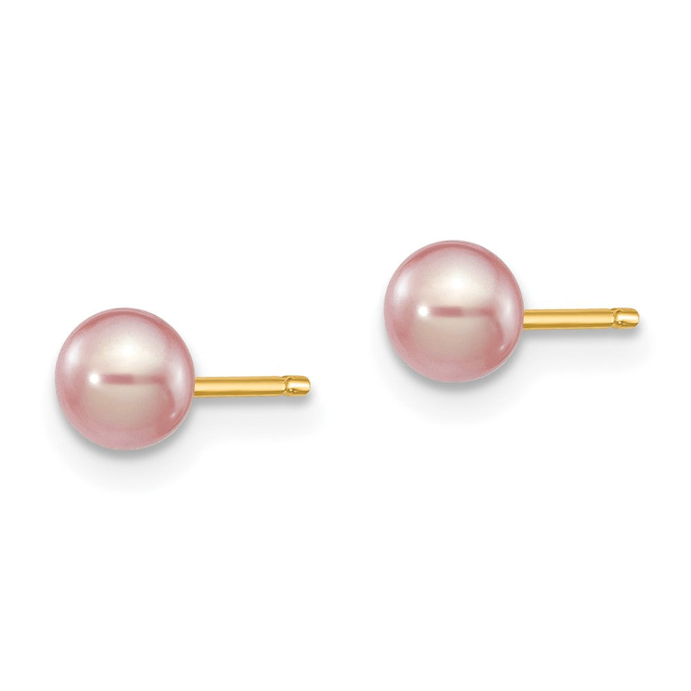 14K Gelbgold 4 5mm Lila Rund Süßwasser Zuchtperle Ohrstecker