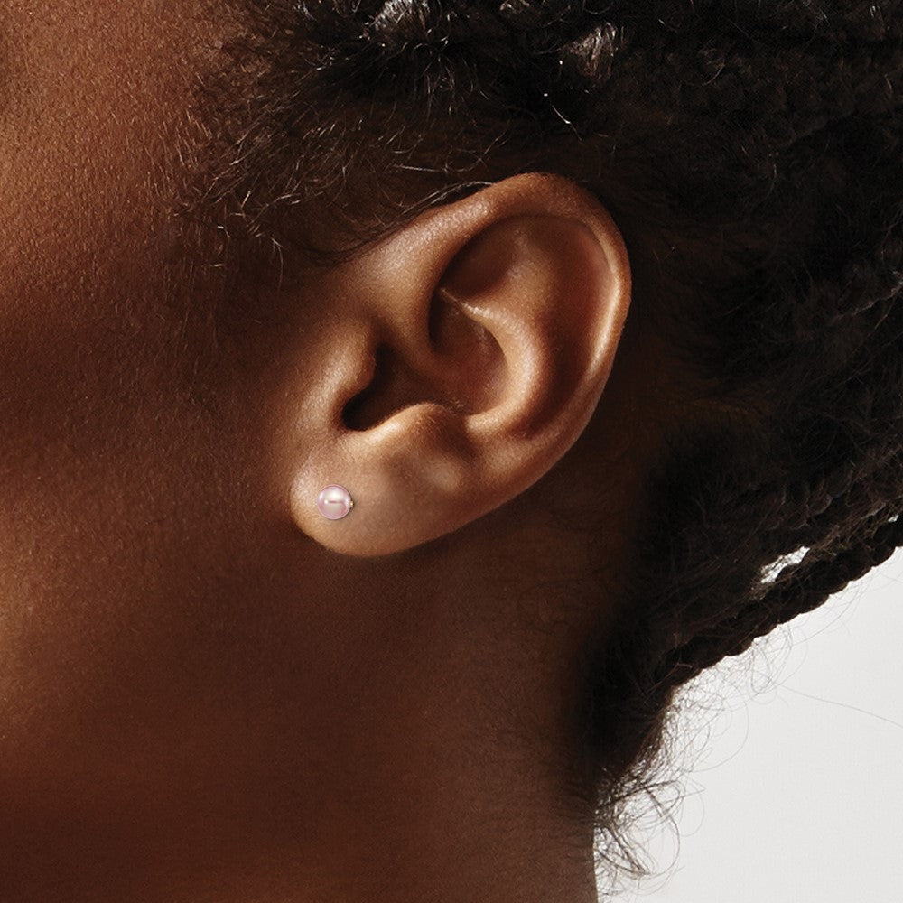 14K Gelbgold 4 5mm Lila Rund Süßwasser Zuchtperle Ohrstecker
