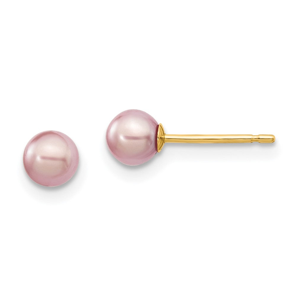 14K Gelbgold 4 5mm Lila Rund Süßwasser Zuchtperle Ohrstecker