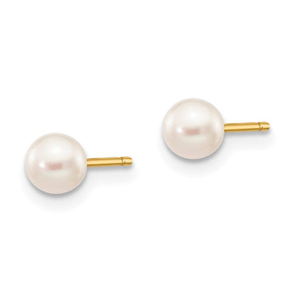 14K Gelbgold 4 5mm Weiß Rund Süßwasser Zuchtperle Ohrstecker