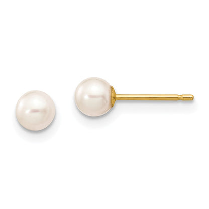 14K Gelbgold 4 5mm Weiß Rund Süßwasser Zuchtperle Ohrstecker