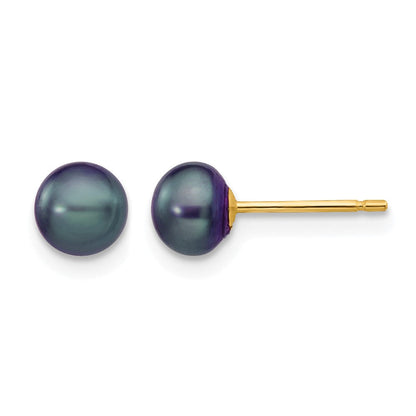 14K Gelbgold 5-6mm Schwarz Knopf Süßwasser Zuchtperle Ohrstecker