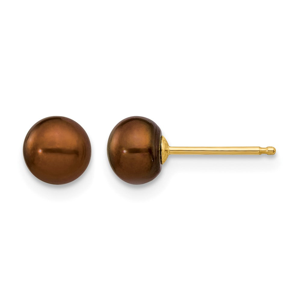14K Gelbgold 5-6mm Braun Knopf Süßwasser Zuchtperle Ohrstecker