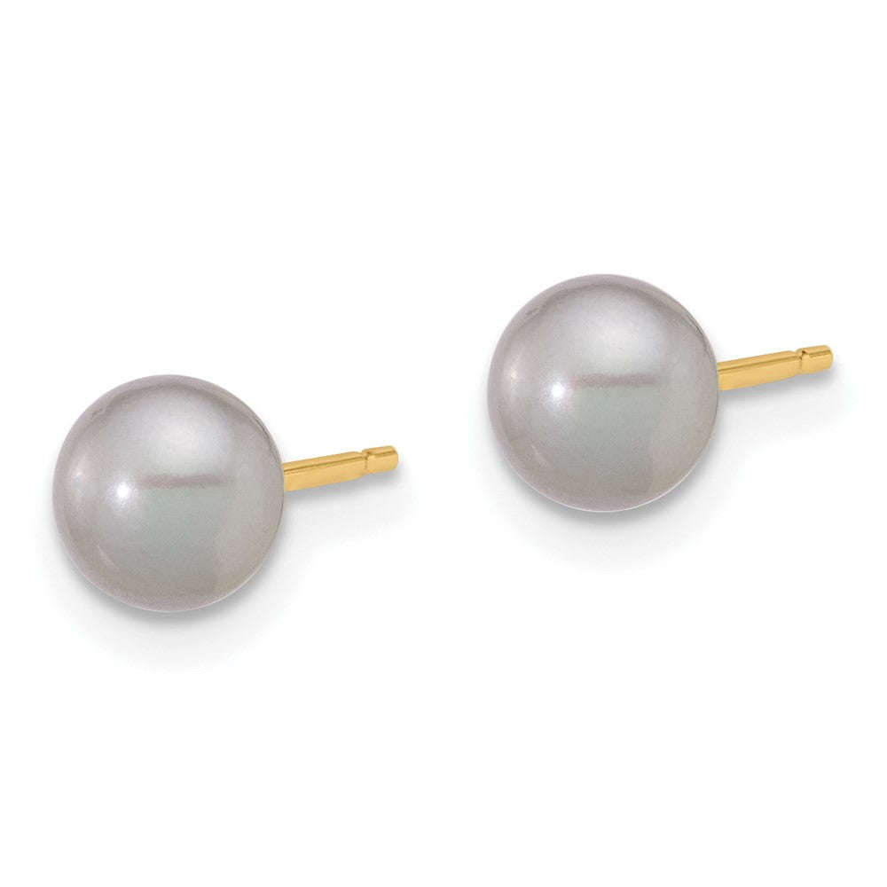 14K Gelbgold 5-6mm Grau Knopf Süßwasser Zuchtperle Ohrstecker