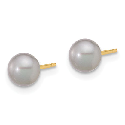 14K Gelbgold 5-6mm Grau Knopf Süßwasser Zuchtperle Ohrstecker