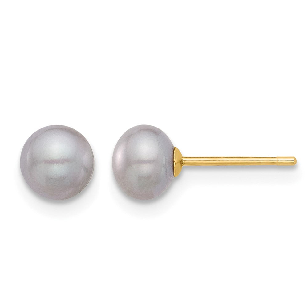 14K Gelbgold 5-6mm Grau Knopf Süßwasser Zuchtperle Ohrstecker