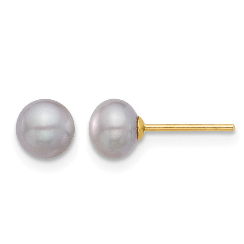 14K Gelbgold 5-6mm Grau Knopf Süßwasser Zuchtperle Ohrstecker