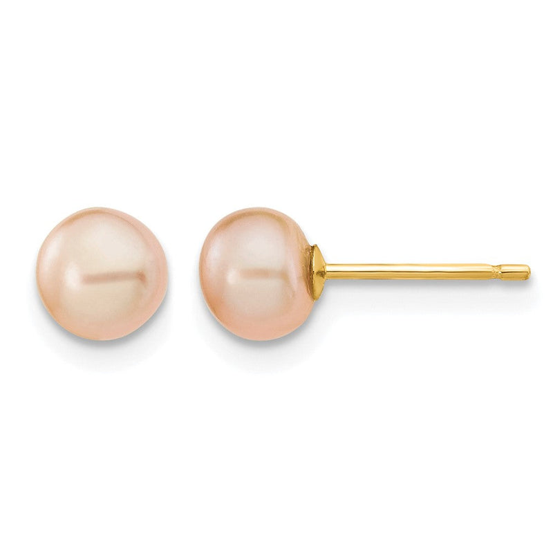 14K Gelbgold 5-6mm Rosa Knopf Süßwasser Zuchtperle Ohrstecker