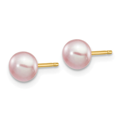 14K Gelbgold 5-6mm Lila Knopf Süßwasser Zuchtperle Ohrstecker