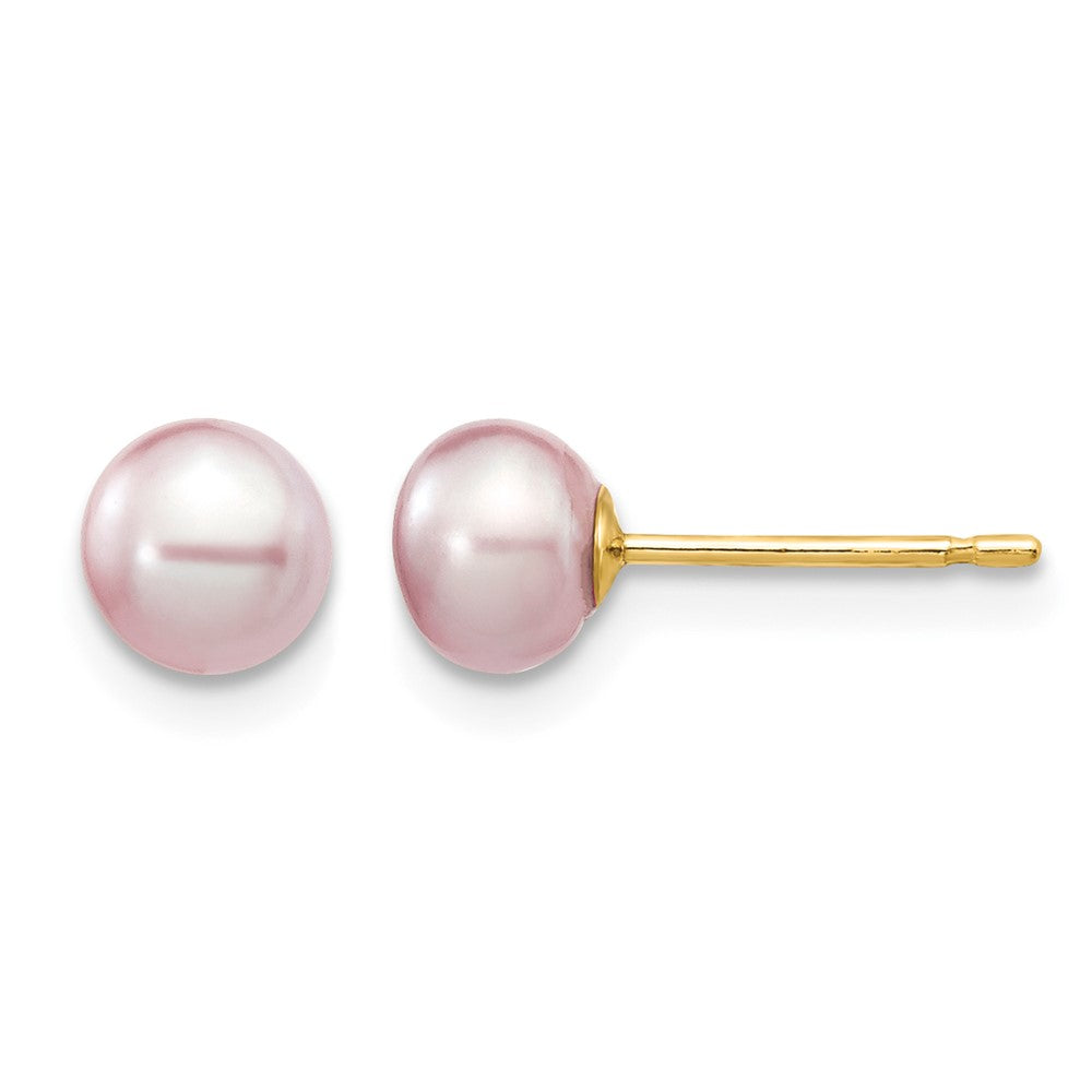 14K Gelbgold 5-6mm Lila Knopf Süßwasser Zuchtperle Ohrstecker