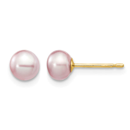 14K Gelbgold 5-6mm Lila Knopf Süßwasser Zuchtperle Ohrstecker