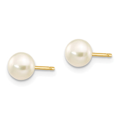 14K Gelbgold 5 6mm Weiß Knopf Süßwasser Zuchtperle Ohrstecker
