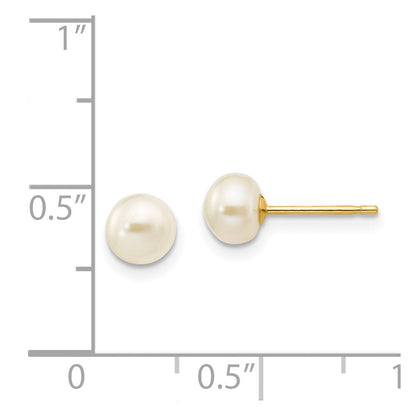 14K Gelbgold 5 6mm Weiß Knopf Süßwasser Zuchtperle Ohrstecker