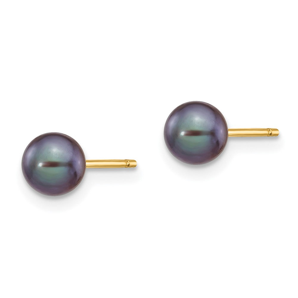 14K Gelbgold 5 6mm Schwarz Rund Süßwasser Zuchtperle Ohrstecker