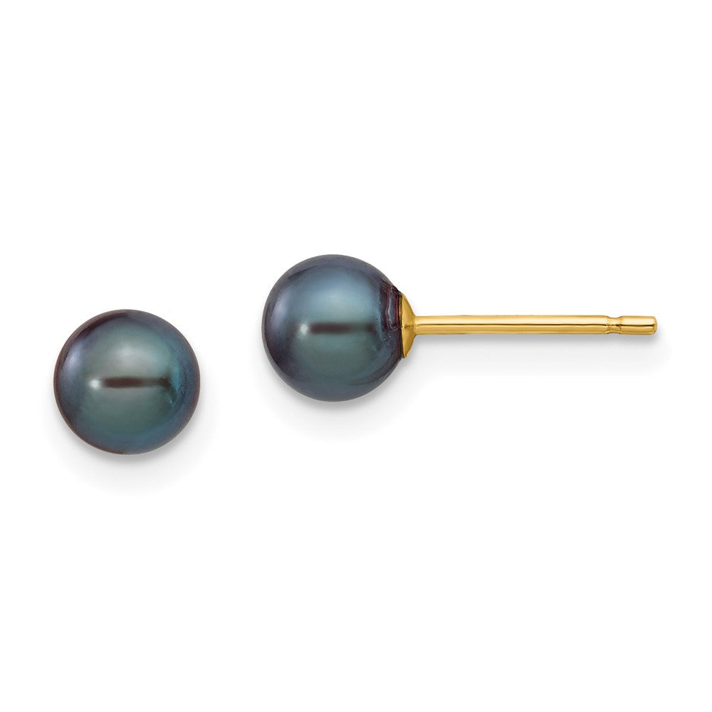 14K Gelbgold 5 6mm Schwarz Rund Süßwasser Zuchtperle Ohrstecker
