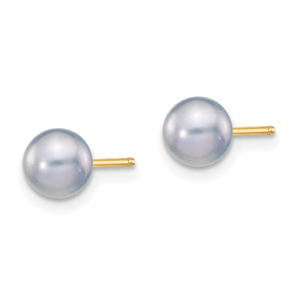 14K Gelbgold 5 6mm Grau Rund Süßwasser Zuchtperle Ohrstecker