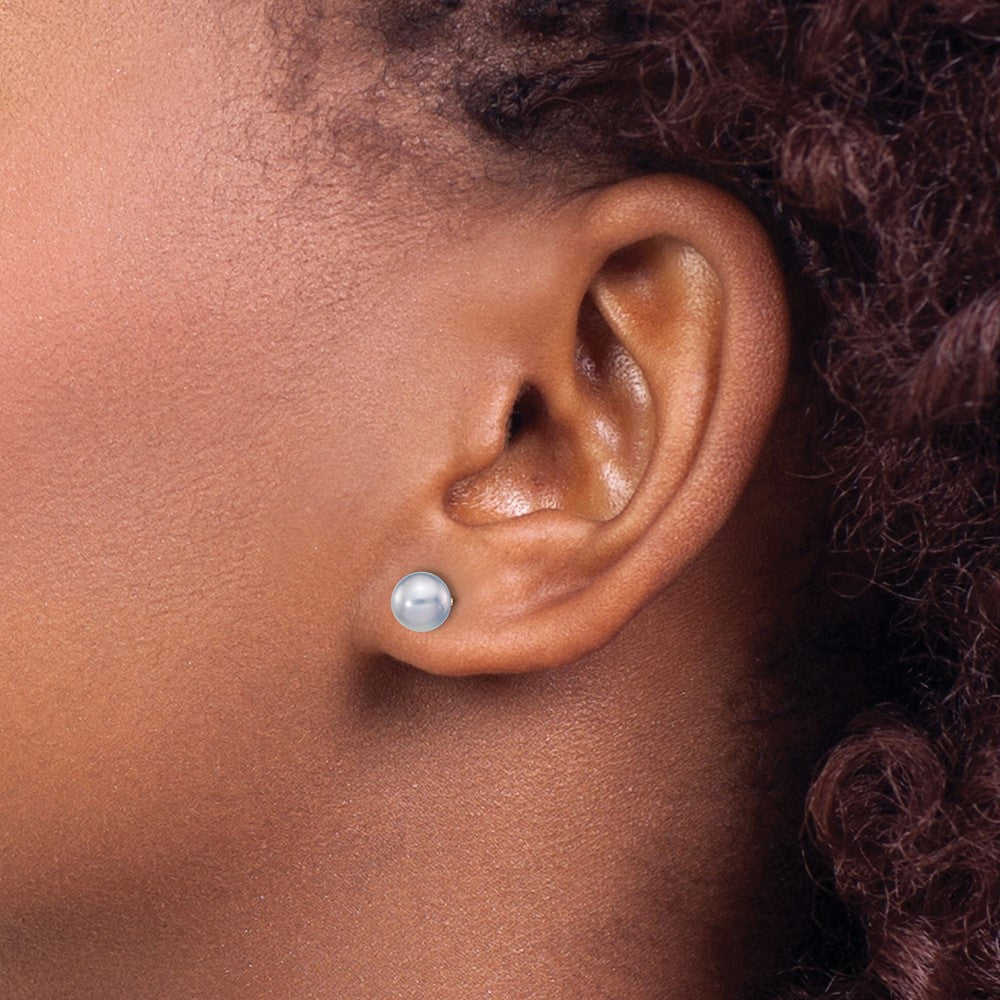 14K Gelbgold 5 6mm Grau Rund Süßwasser Zuchtperle Ohrstecker