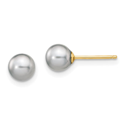 14K Gelbgold 5 6mm Grau Rund Süßwasser Zuchtperle Ohrstecker