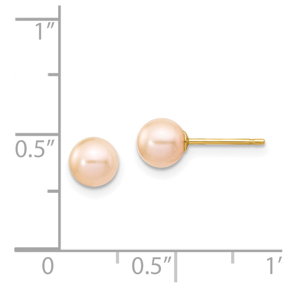 14K Gelbgold 5 6mm Rosa Rund Süßwasser Zuchtperle Ohrstecker
