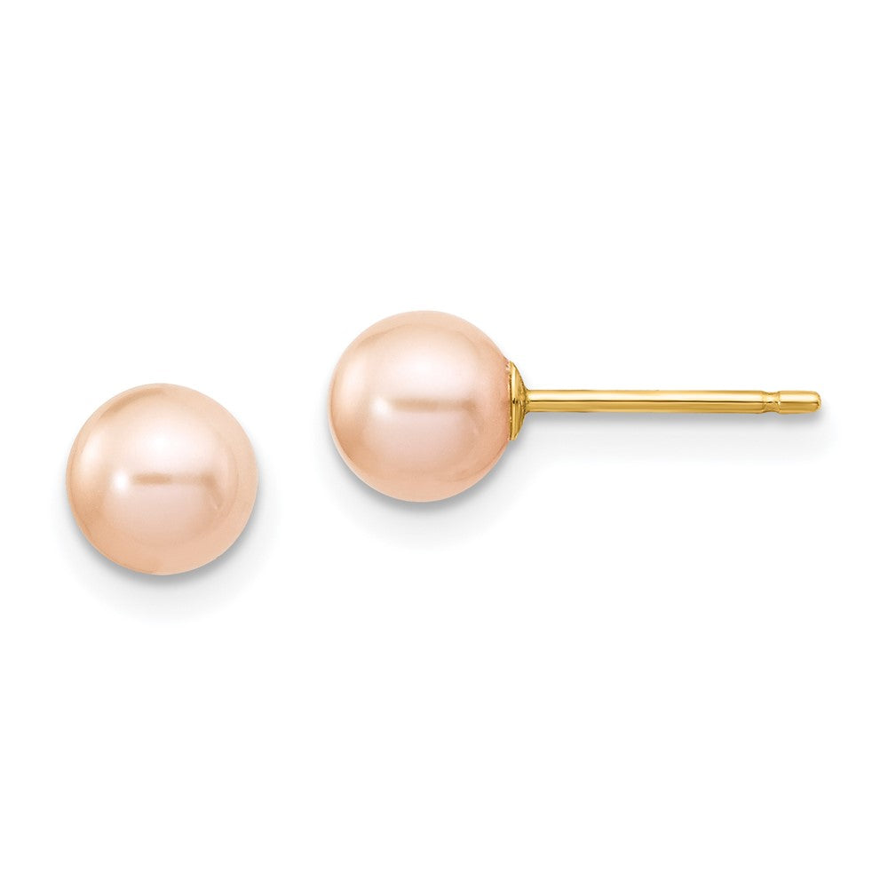 14K Gelbgold 5 6mm Rosa Rund Süßwasser Zuchtperle Ohrstecker