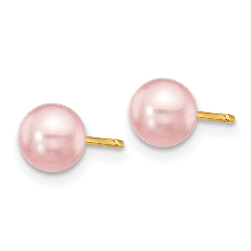 14K Gelbgold 5 6mm Lila Rund Süßwasser Zuchtperle Ohrstecker