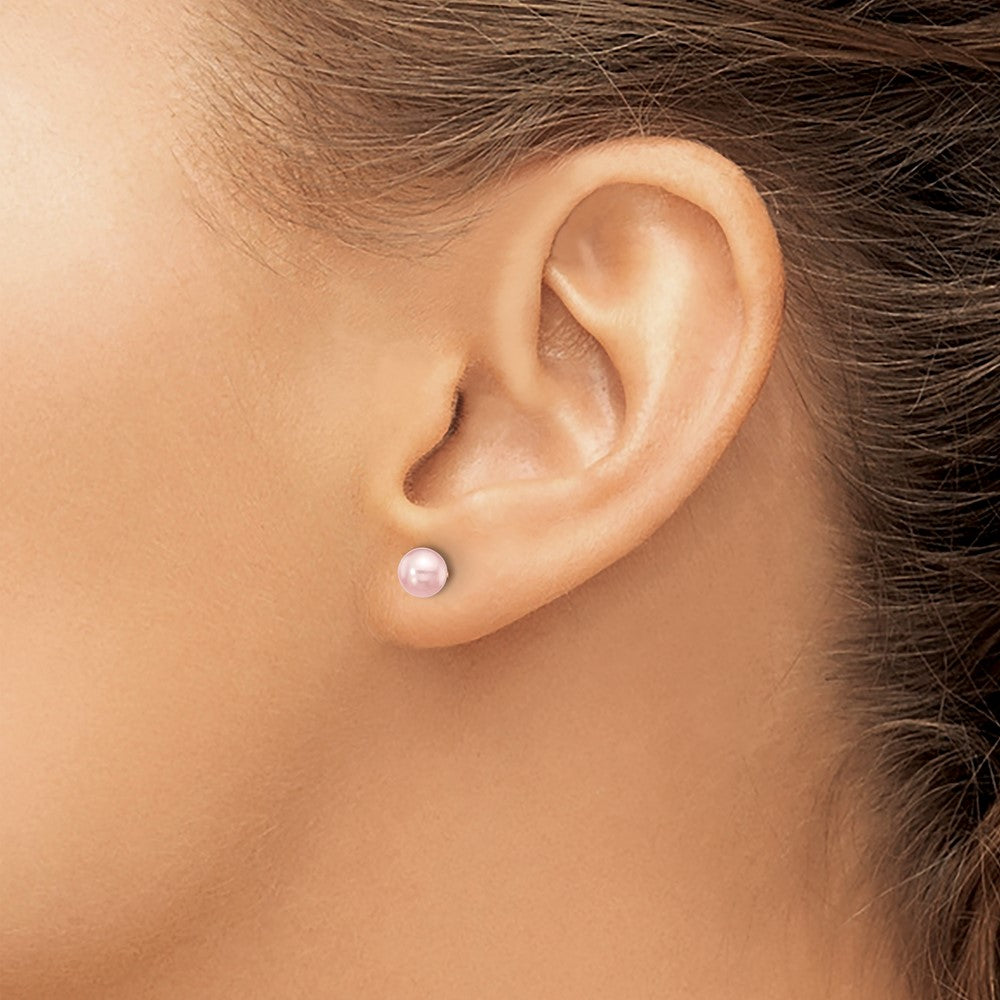 14K Gelbgold 5 6mm Lila Rund Süßwasser Zuchtperle Ohrstecker