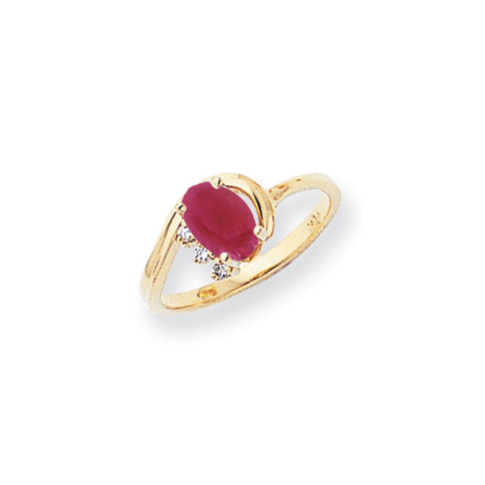 14K Gelbgold 7x5mm Oval Erzeugt Rubin Vs Diamant Ring