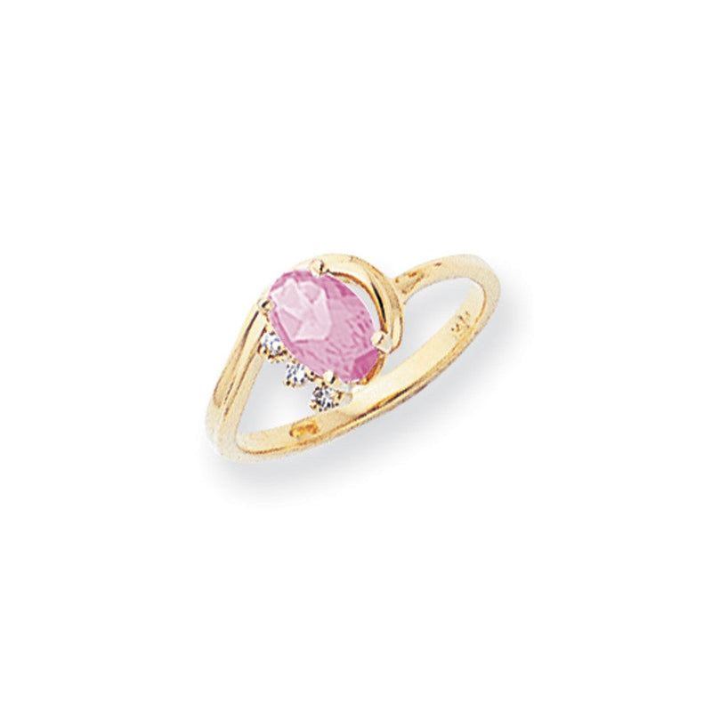 14K Gelbgold 7x5mm Oval Rosa Saphir A Diamant Ring
