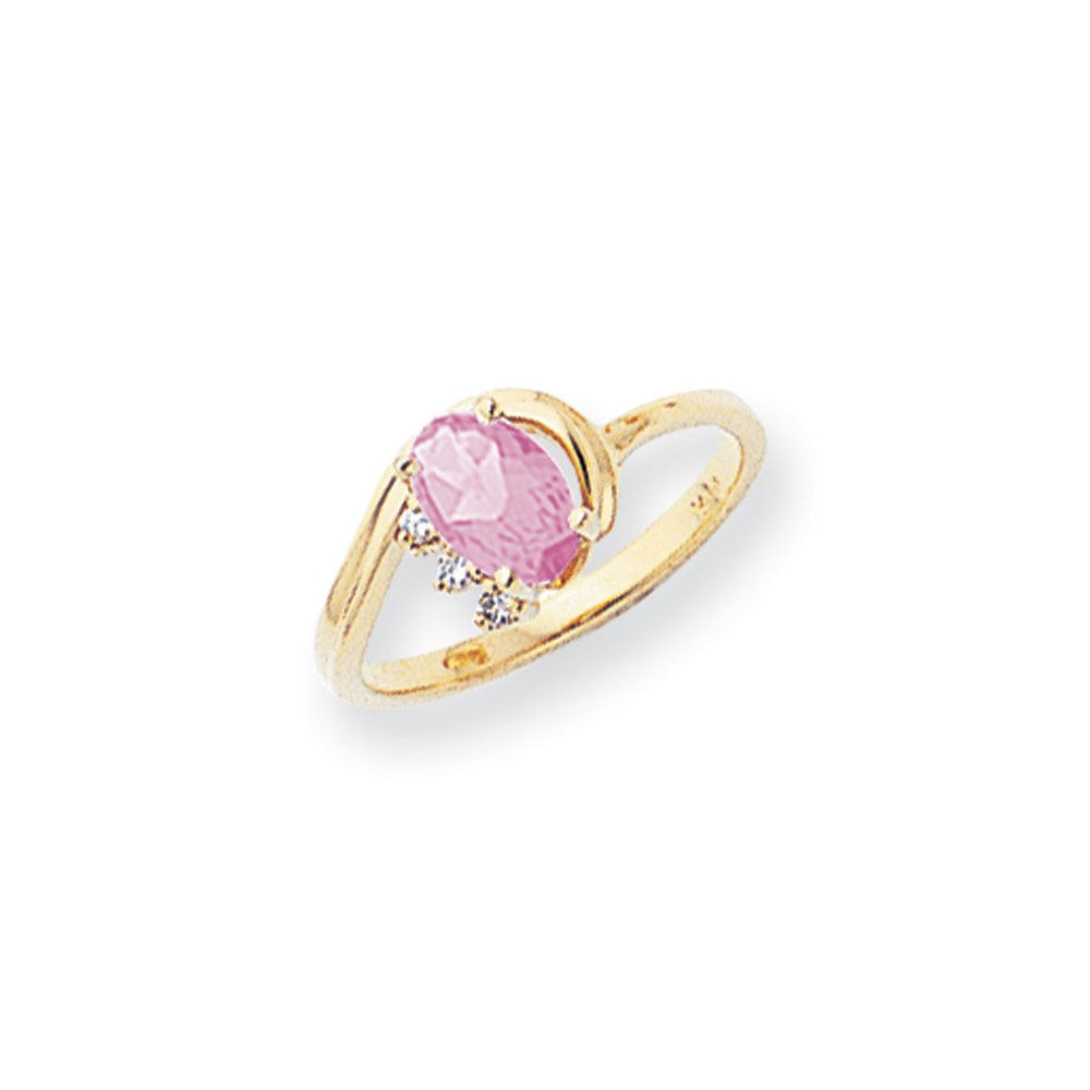 14K Gelbgold 7x5mm Oval Rosa Saphir Aa Diamant Ring