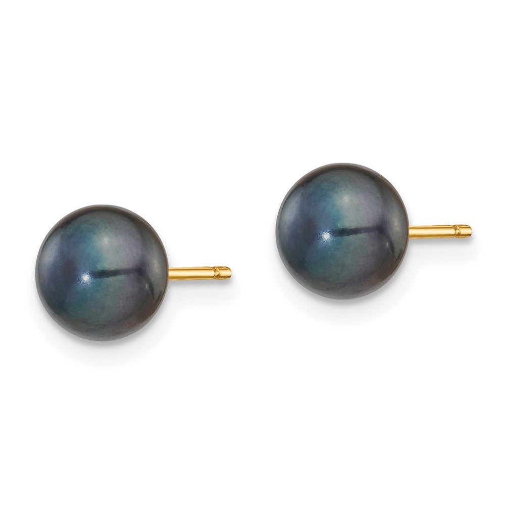14K Gelbgold 6-7mm Schwarz Knopf Süßwasser Zuchtperle Ohrstecker